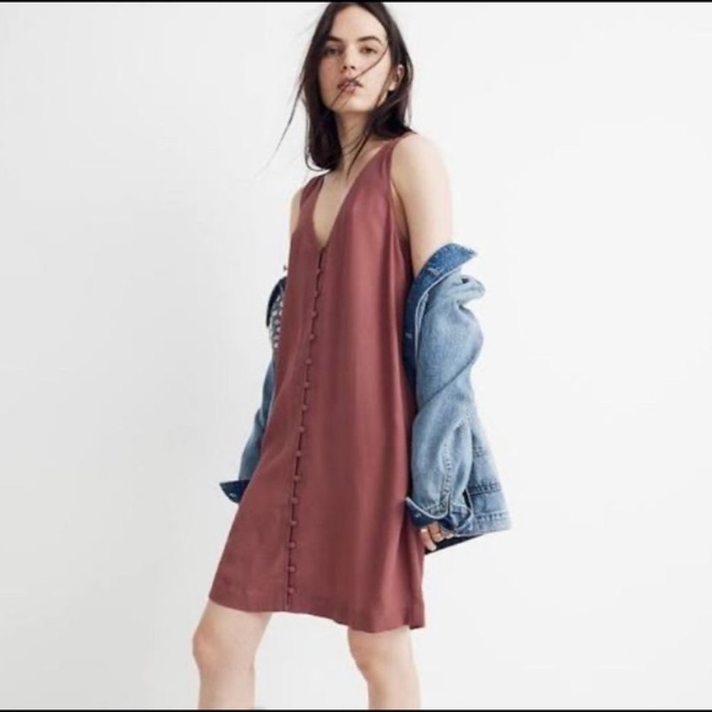 XXS Madewell Button Front V Neck Shift Dress